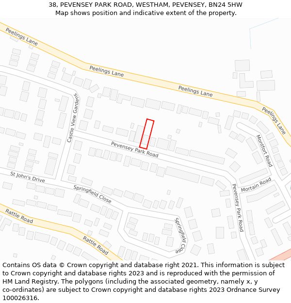 38, PEVENSEY PARK ROAD, WESTHAM, PEVENSEY, BN24 5HW: Location map and indicative extent of plot