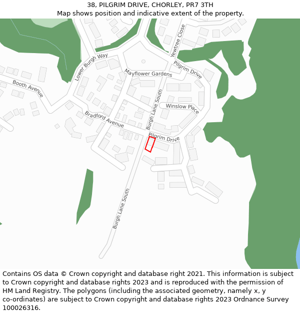 38, PILGRIM DRIVE, CHORLEY, PR7 3TH: Location map and indicative extent of plot