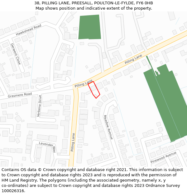 38, PILLING LANE, PREESALL, POULTON-LE-FYLDE, FY6 0HB: Location map and indicative extent of plot