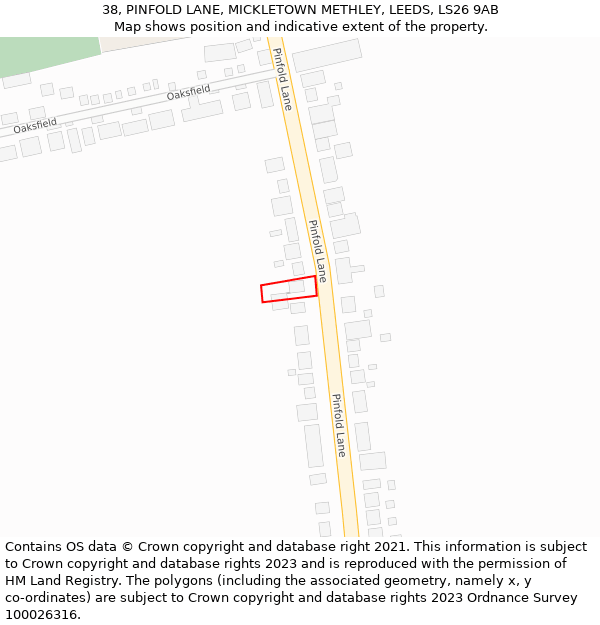 38, PINFOLD LANE, MICKLETOWN METHLEY, LEEDS, LS26 9AB: Location map and indicative extent of plot