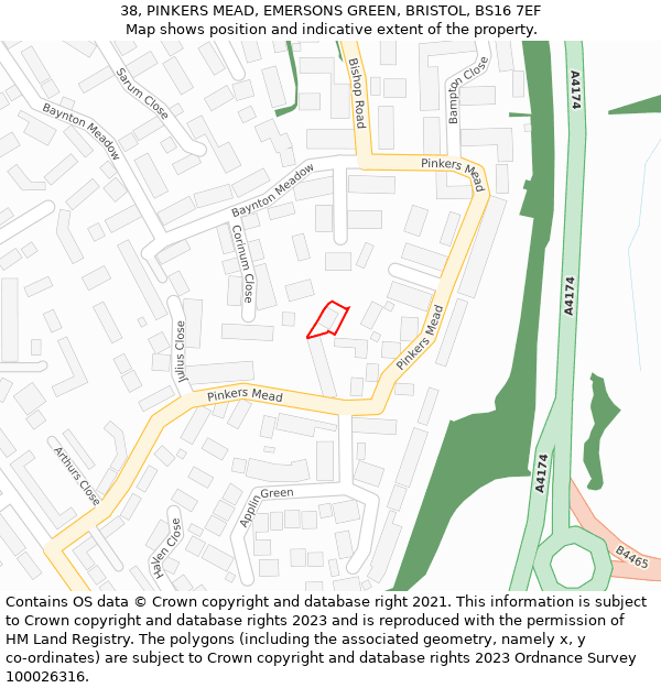 38, PINKERS MEAD, EMERSONS GREEN, BRISTOL, BS16 7EF: Location map and indicative extent of plot