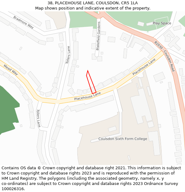 38, PLACEHOUSE LANE, COULSDON, CR5 1LA: Location map and indicative extent of plot