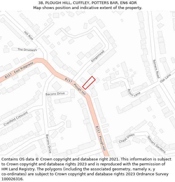 38, PLOUGH HILL, CUFFLEY, POTTERS BAR, EN6 4DR: Location map and indicative extent of plot