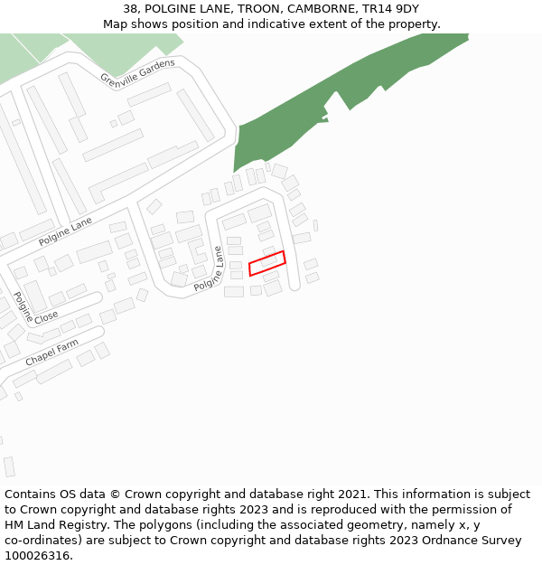 38, POLGINE LANE, TROON, CAMBORNE, TR14 9DY: Location map and indicative extent of plot