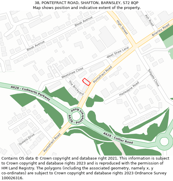 38, PONTEFRACT ROAD, SHAFTON, BARNSLEY, S72 8QP: Location map and indicative extent of plot