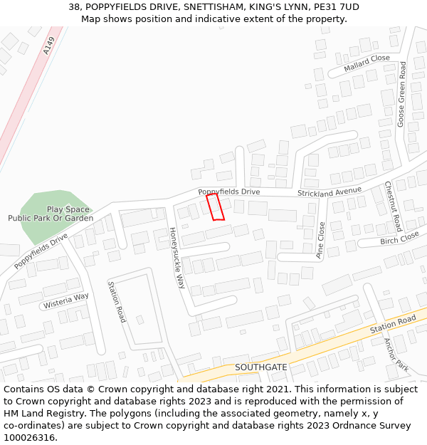 38, POPPYFIELDS DRIVE, SNETTISHAM, KING'S LYNN, PE31 7UD: Location map and indicative extent of plot