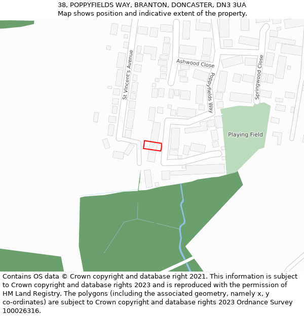 38, POPPYFIELDS WAY, BRANTON, DONCASTER, DN3 3UA: Location map and indicative extent of plot
