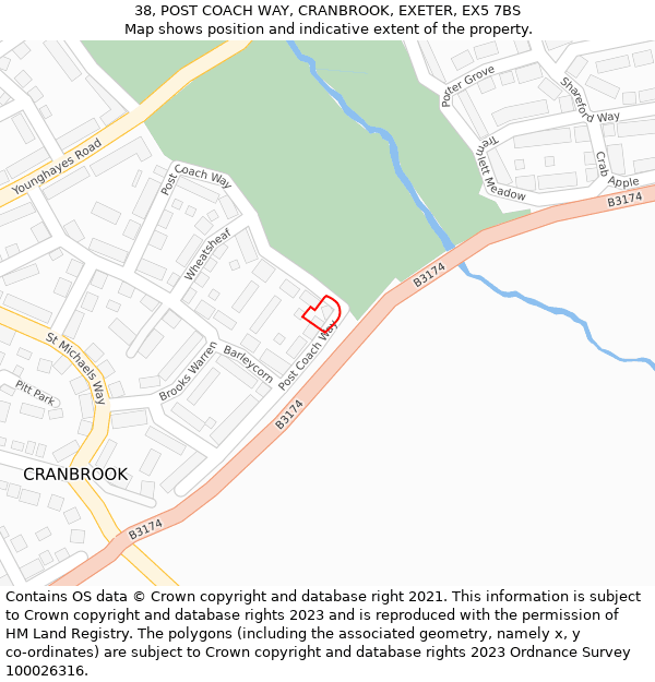 38, POST COACH WAY, CRANBROOK, EXETER, EX5 7BS: Location map and indicative extent of plot