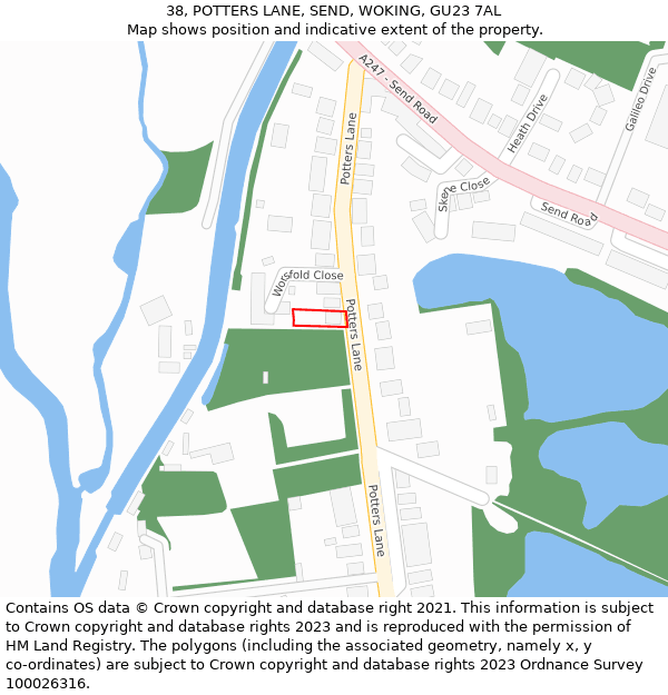 38, POTTERS LANE, SEND, WOKING, GU23 7AL: Location map and indicative extent of plot
