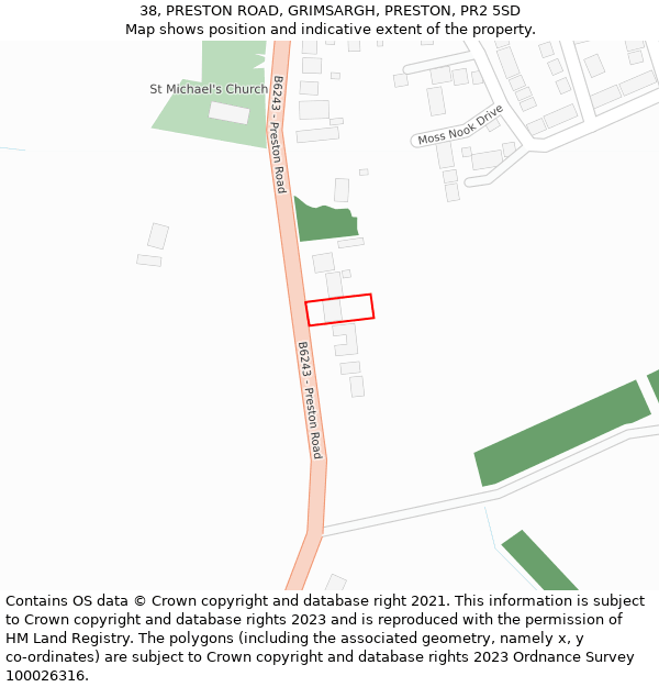 38, PRESTON ROAD, GRIMSARGH, PRESTON, PR2 5SD: Location map and indicative extent of plot