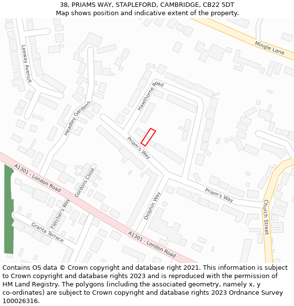 38, PRIAMS WAY, STAPLEFORD, CAMBRIDGE, CB22 5DT: Location map and indicative extent of plot