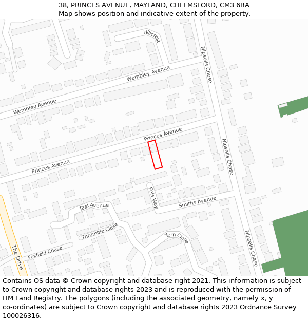 38, PRINCES AVENUE, MAYLAND, CHELMSFORD, CM3 6BA: Location map and indicative extent of plot