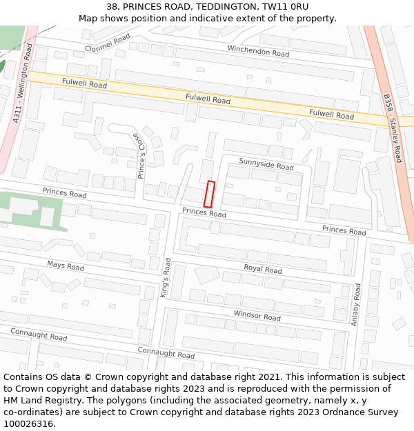 38, PRINCES ROAD, TEDDINGTON, TW11 0RU: Location map and indicative extent of plot