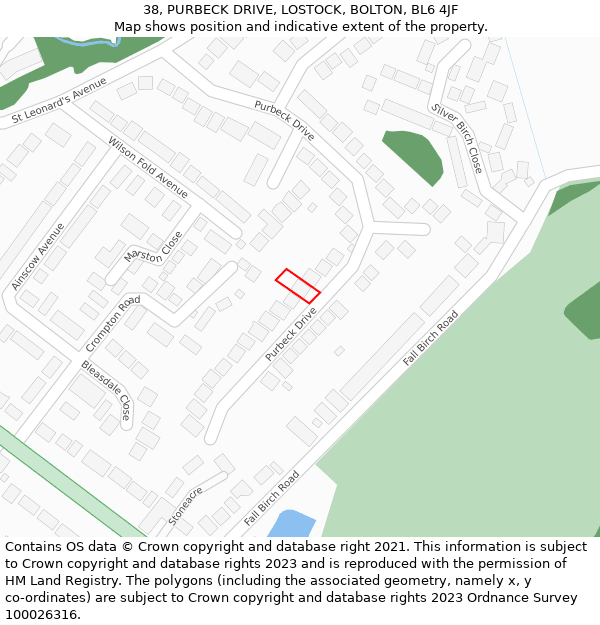 38, PURBECK DRIVE, LOSTOCK, BOLTON, BL6 4JF: Location map and indicative extent of plot