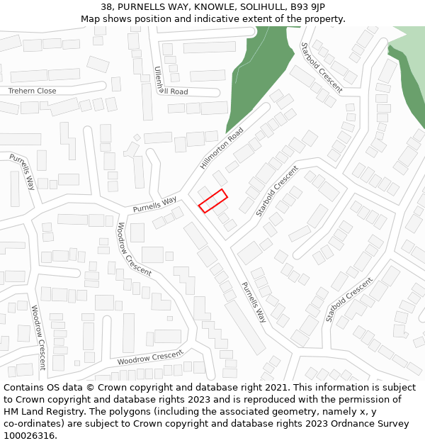 38, PURNELLS WAY, KNOWLE, SOLIHULL, B93 9JP: Location map and indicative extent of plot