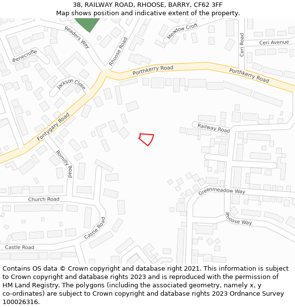 38, RAILWAY ROAD, RHOOSE, BARRY, CF62 3FF: Location map and indicative extent of plot