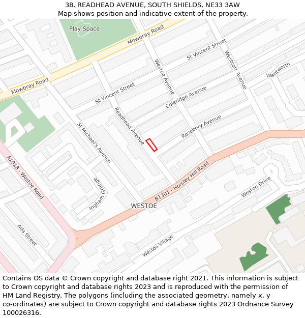 38, READHEAD AVENUE, SOUTH SHIELDS, NE33 3AW: Location map and indicative extent of plot