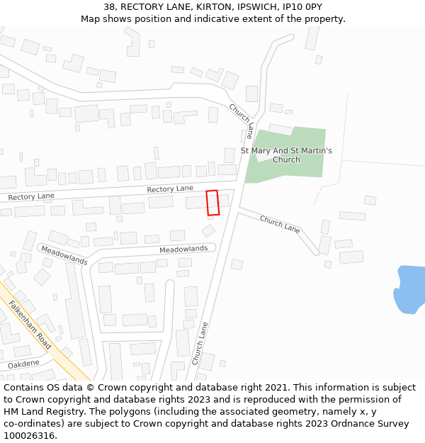 38, RECTORY LANE, KIRTON, IPSWICH, IP10 0PY: Location map and indicative extent of plot