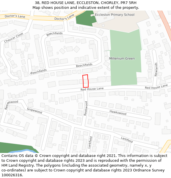 38, RED HOUSE LANE, ECCLESTON, CHORLEY, PR7 5RH: Location map and indicative extent of plot