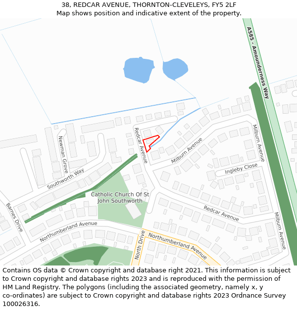 38, REDCAR AVENUE, THORNTON-CLEVELEYS, FY5 2LF: Location map and indicative extent of plot