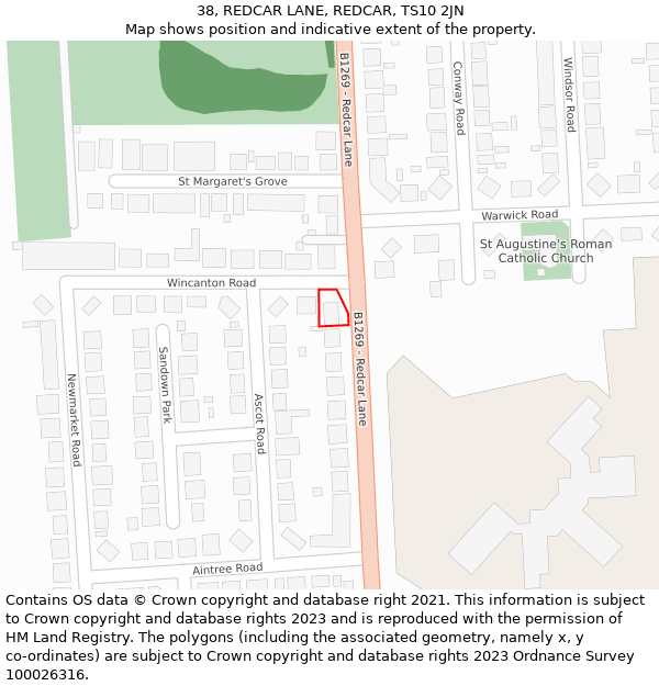 38, REDCAR LANE, REDCAR, TS10 2JN: Location map and indicative extent of plot