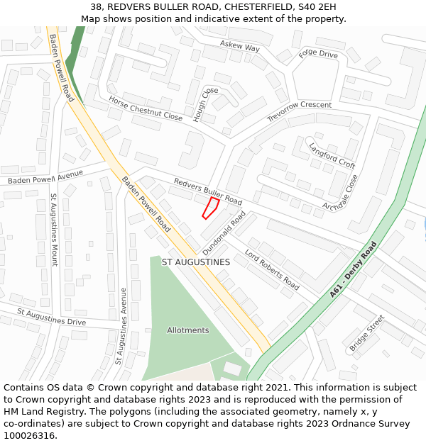 38, REDVERS BULLER ROAD, CHESTERFIELD, S40 2EH: Location map and indicative extent of plot