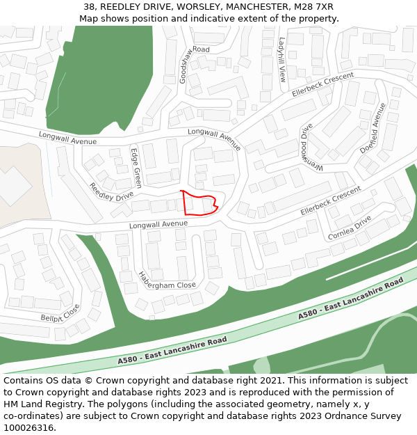 38, REEDLEY DRIVE, WORSLEY, MANCHESTER, M28 7XR: Location map and indicative extent of plot