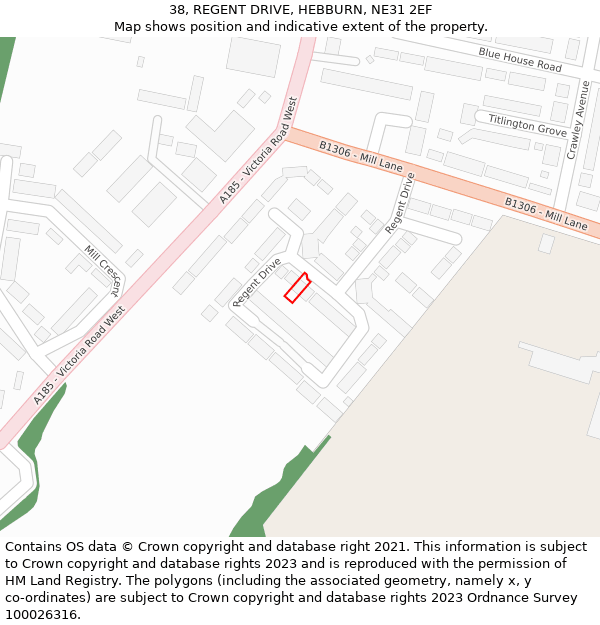 38, REGENT DRIVE, HEBBURN, NE31 2EF: Location map and indicative extent of plot