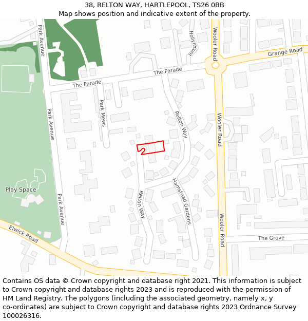 38, RELTON WAY, HARTLEPOOL, TS26 0BB: Location map and indicative extent of plot