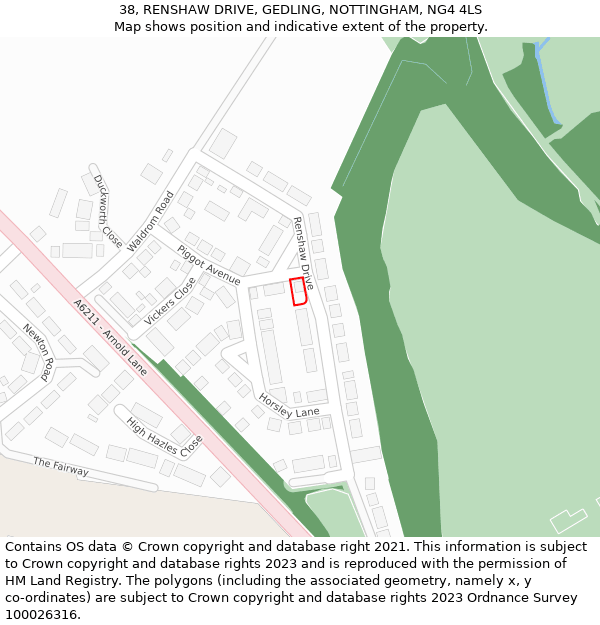 38, RENSHAW DRIVE, GEDLING, NOTTINGHAM, NG4 4LS: Location map and indicative extent of plot