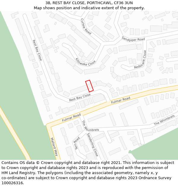 38, REST BAY CLOSE, PORTHCAWL, CF36 3UN: Location map and indicative extent of plot
