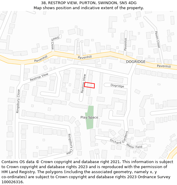 38, RESTROP VIEW, PURTON, SWINDON, SN5 4DG: Location map and indicative extent of plot