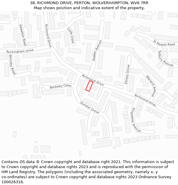 38, RICHMOND DRIVE, PERTON, WOLVERHAMPTON, WV6 7RR: Location map and indicative extent of plot