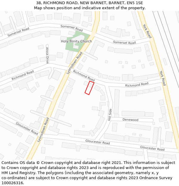 38, RICHMOND ROAD, NEW BARNET, BARNET, EN5 1SE: Location map and indicative extent of plot