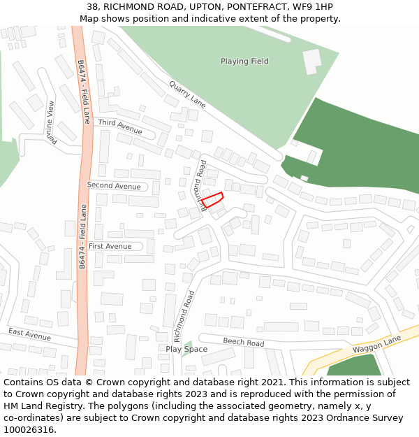 38, RICHMOND ROAD, UPTON, PONTEFRACT, WF9 1HP: Location map and indicative extent of plot
