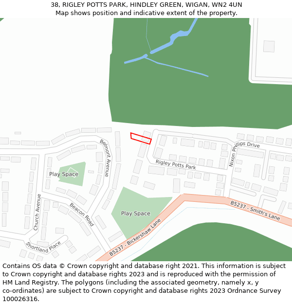 38, RIGLEY POTTS PARK, HINDLEY GREEN, WIGAN, WN2 4UN: Location map and indicative extent of plot