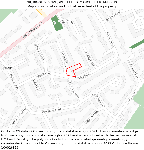 38, RINGLEY DRIVE, WHITEFIELD, MANCHESTER, M45 7HS: Location map and indicative extent of plot