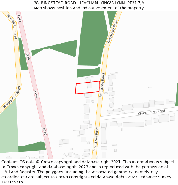 38, RINGSTEAD ROAD, HEACHAM, KING'S LYNN, PE31 7JA: Location map and indicative extent of plot