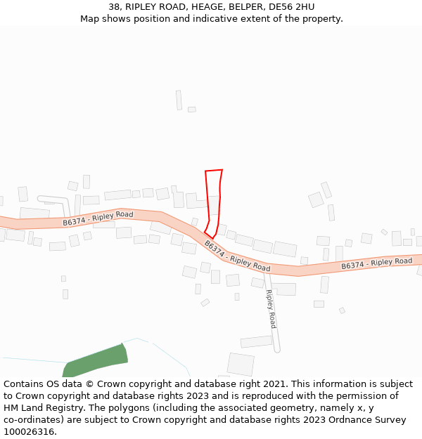 38, RIPLEY ROAD, HEAGE, BELPER, DE56 2HU: Location map and indicative extent of plot