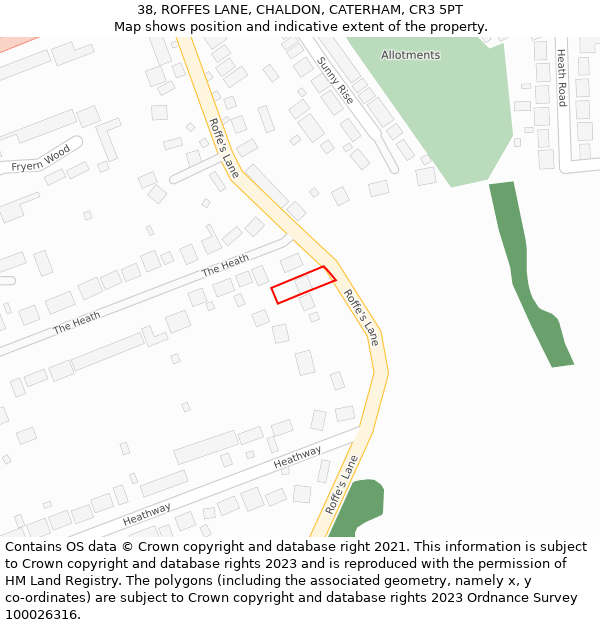 38, ROFFES LANE, CHALDON, CATERHAM, CR3 5PT: Location map and indicative extent of plot