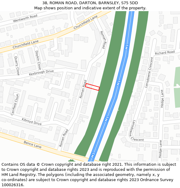 38, ROMAN ROAD, DARTON, BARNSLEY, S75 5DD: Location map and indicative extent of plot