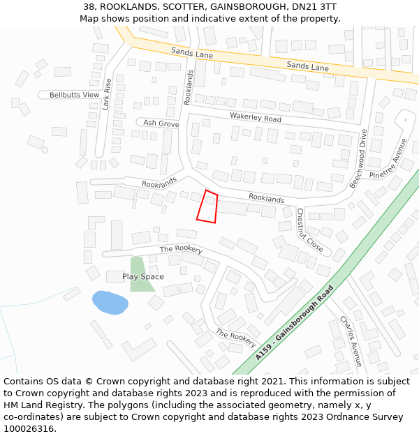 38, ROOKLANDS, SCOTTER, GAINSBOROUGH, DN21 3TT: Location map and indicative extent of plot