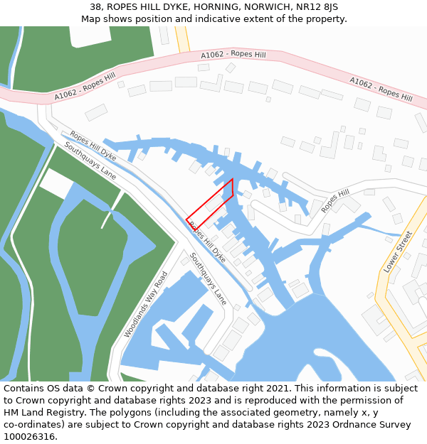 38, ROPES HILL DYKE, HORNING, NORWICH, NR12 8JS: Location map and indicative extent of plot