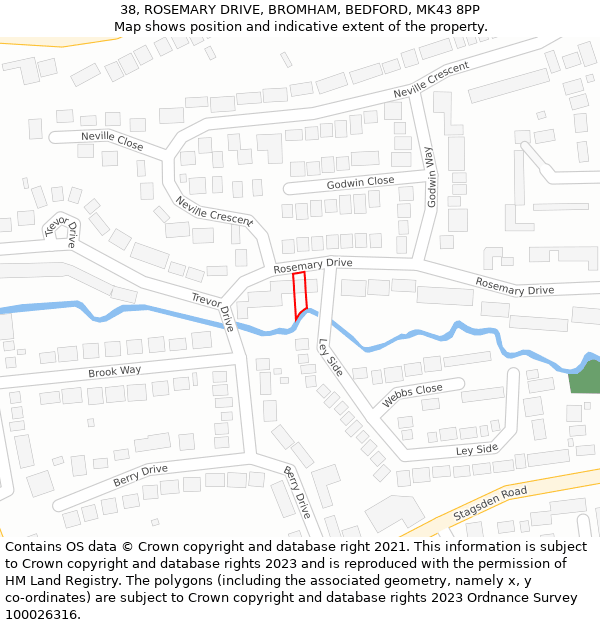 38, ROSEMARY DRIVE, BROMHAM, BEDFORD, MK43 8PP: Location map and indicative extent of plot