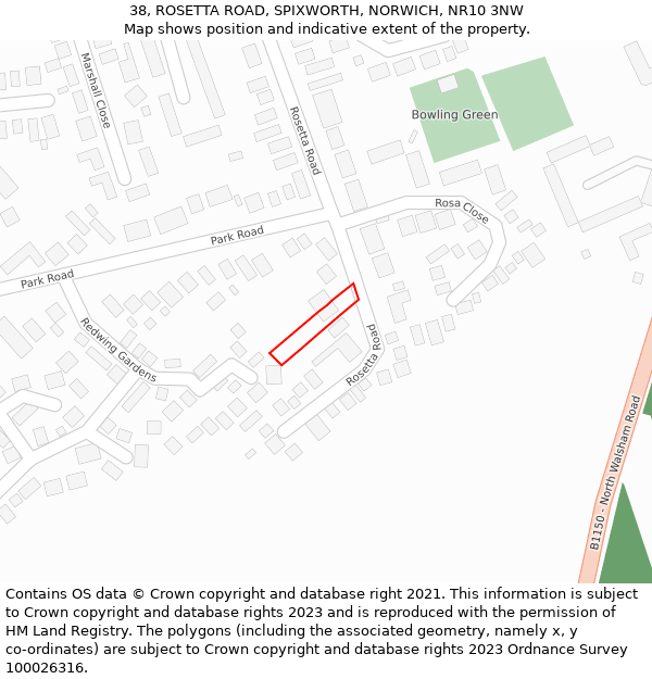 38, ROSETTA ROAD, SPIXWORTH, NORWICH, NR10 3NW: Location map and indicative extent of plot