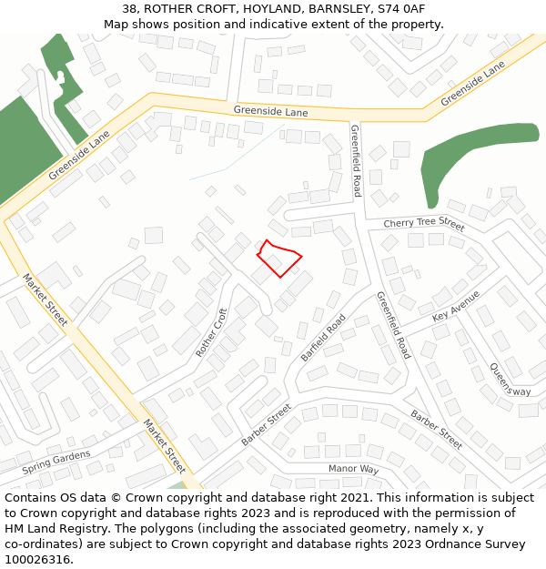 38, ROTHER CROFT, HOYLAND, BARNSLEY, S74 0AF: Location map and indicative extent of plot