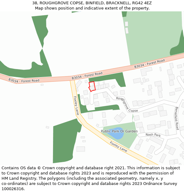 38, ROUGHGROVE COPSE, BINFIELD, BRACKNELL, RG42 4EZ: Location map and indicative extent of plot
