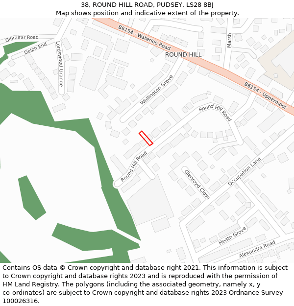 38, ROUND HILL ROAD, PUDSEY, LS28 8BJ: Location map and indicative extent of plot