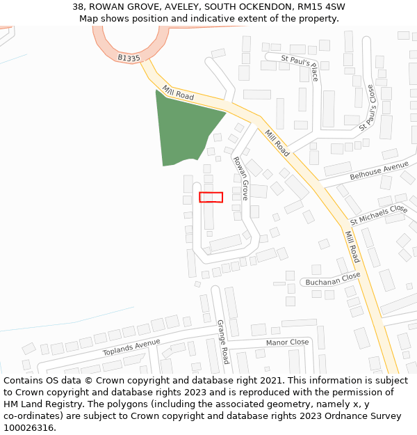 38, ROWAN GROVE, AVELEY, SOUTH OCKENDON, RM15 4SW: Location map and indicative extent of plot