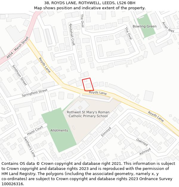 38, ROYDS LANE, ROTHWELL, LEEDS, LS26 0BH: Location map and indicative extent of plot